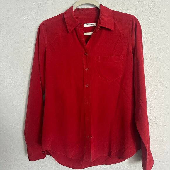 Equipment Femme Women’s Red 100% Silk Blouse Size XS Premium Classic - Picture 2 of 10